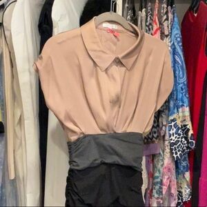 PAULE KA Taupe and Charcoal Women's Blouse